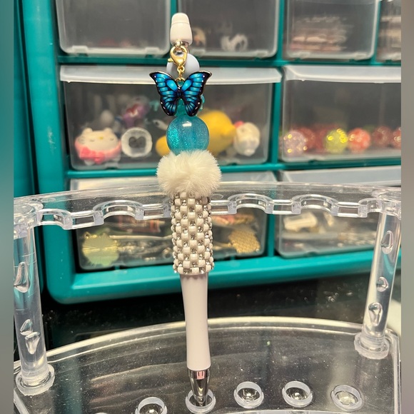 Beaded Pen: Blue Butterfly Charm - Picture 1 of 1